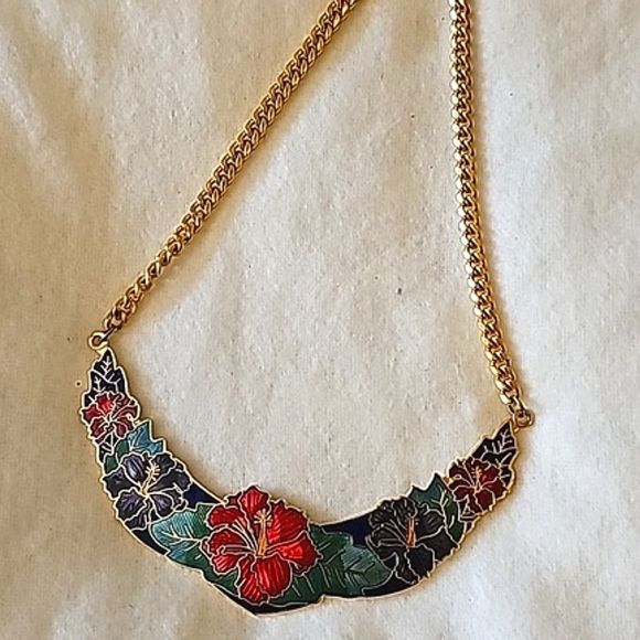 unknown Jewelry - Vintage enamel floral necklace